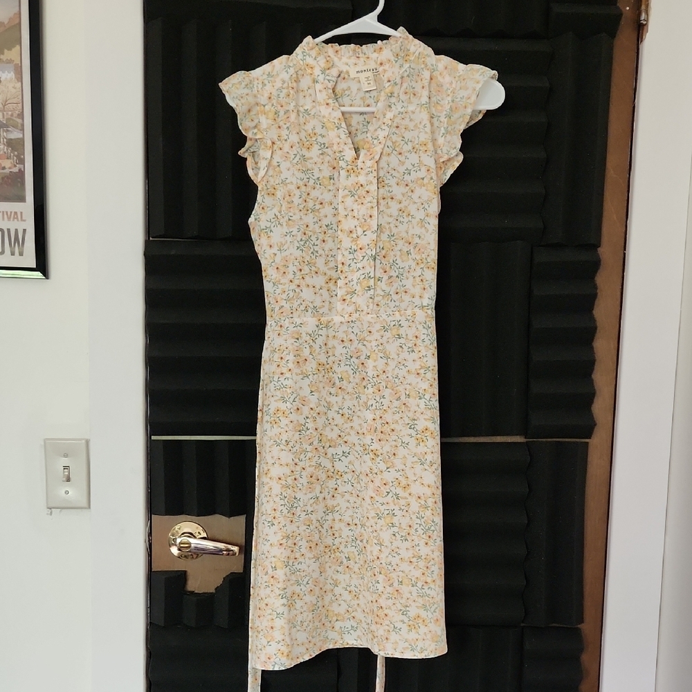 Monteau Cream Orange Sheath Dress with Flutter Cap Sleeves